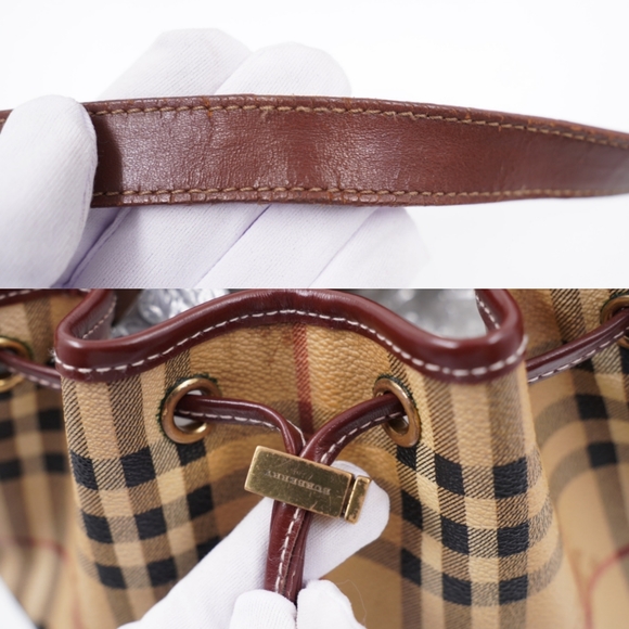 U15❤️ BURBERRY Haymarket Check Drawstring Bucket Bag - Picture 7 of 14